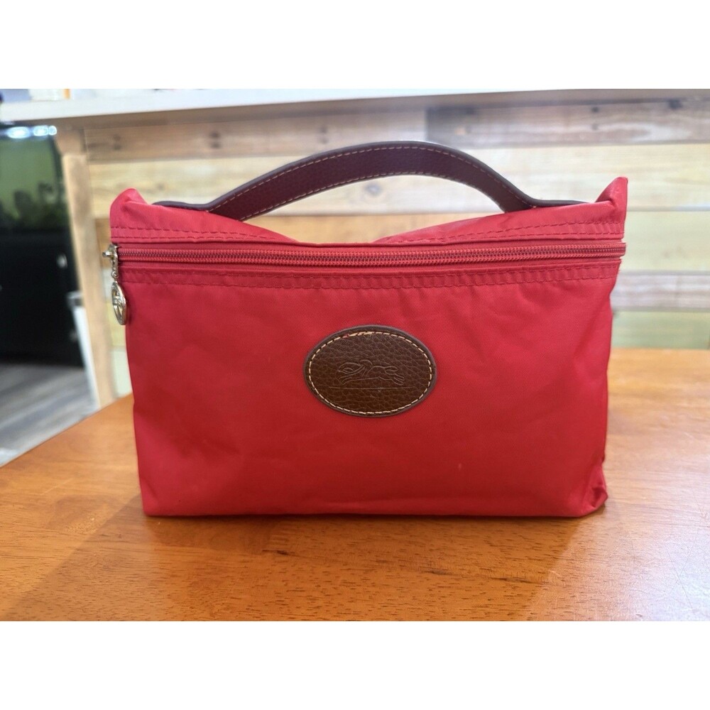 Longchamp Nylon Horizontal Red Women's Vanity Pouch with Handle Used READ